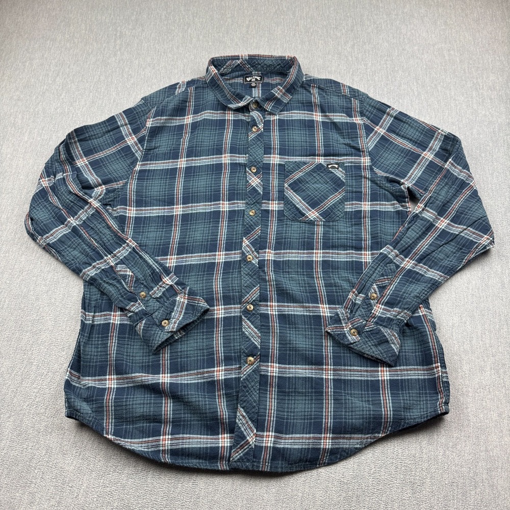Billabong Shirt Mens 2XL Blue Coastline Long Sleeve Flannel Plaid Skater Outdoor